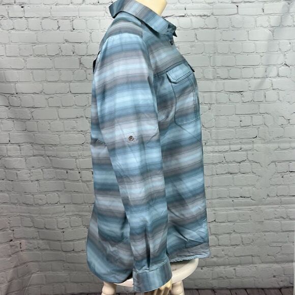 Columbia Omni-Wick teal stripe sun protection long sleeve button up shirt sz 1X - Picture 5 of 5